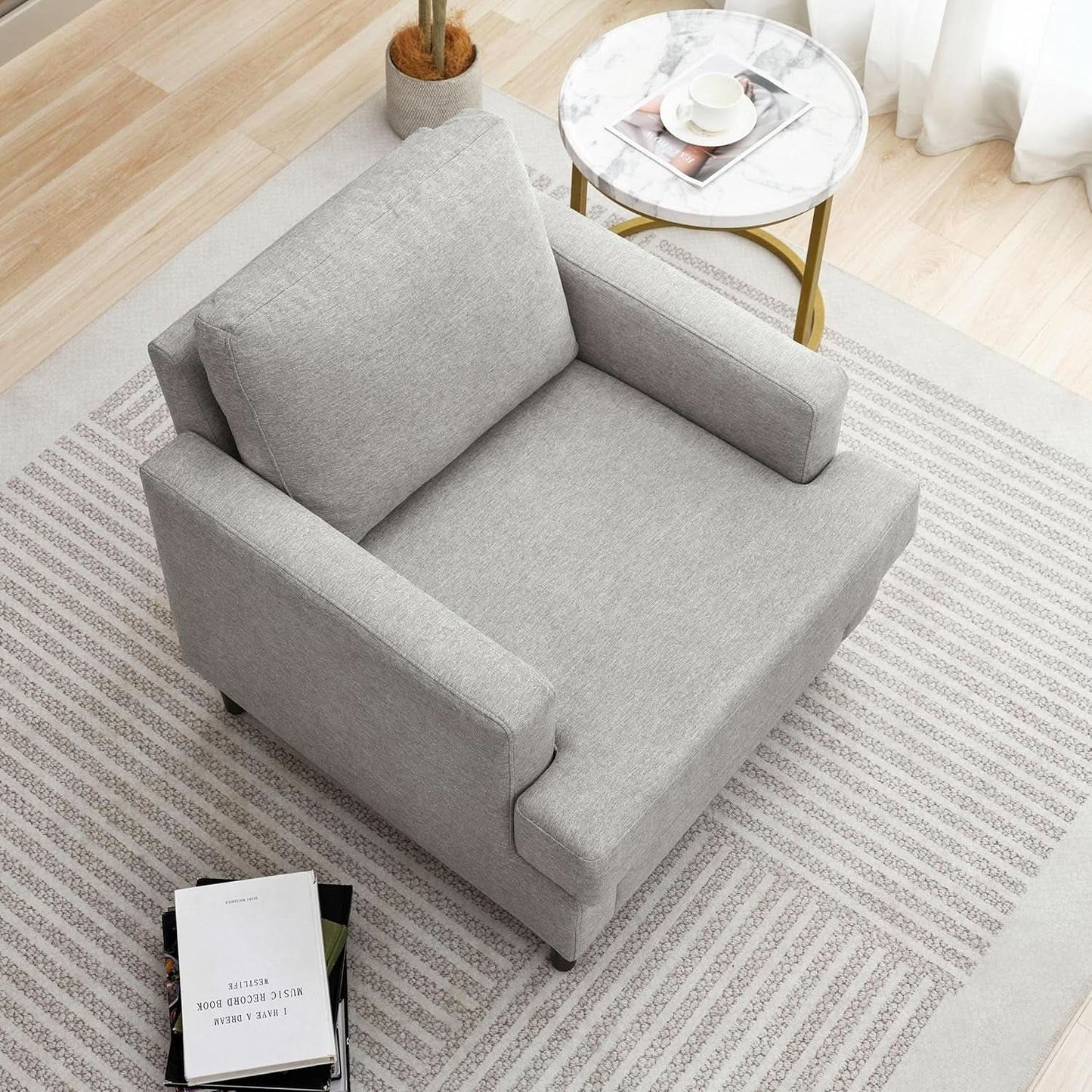 Mid Century Linen Grey Upholstered Accent Armchair from PriceLows™