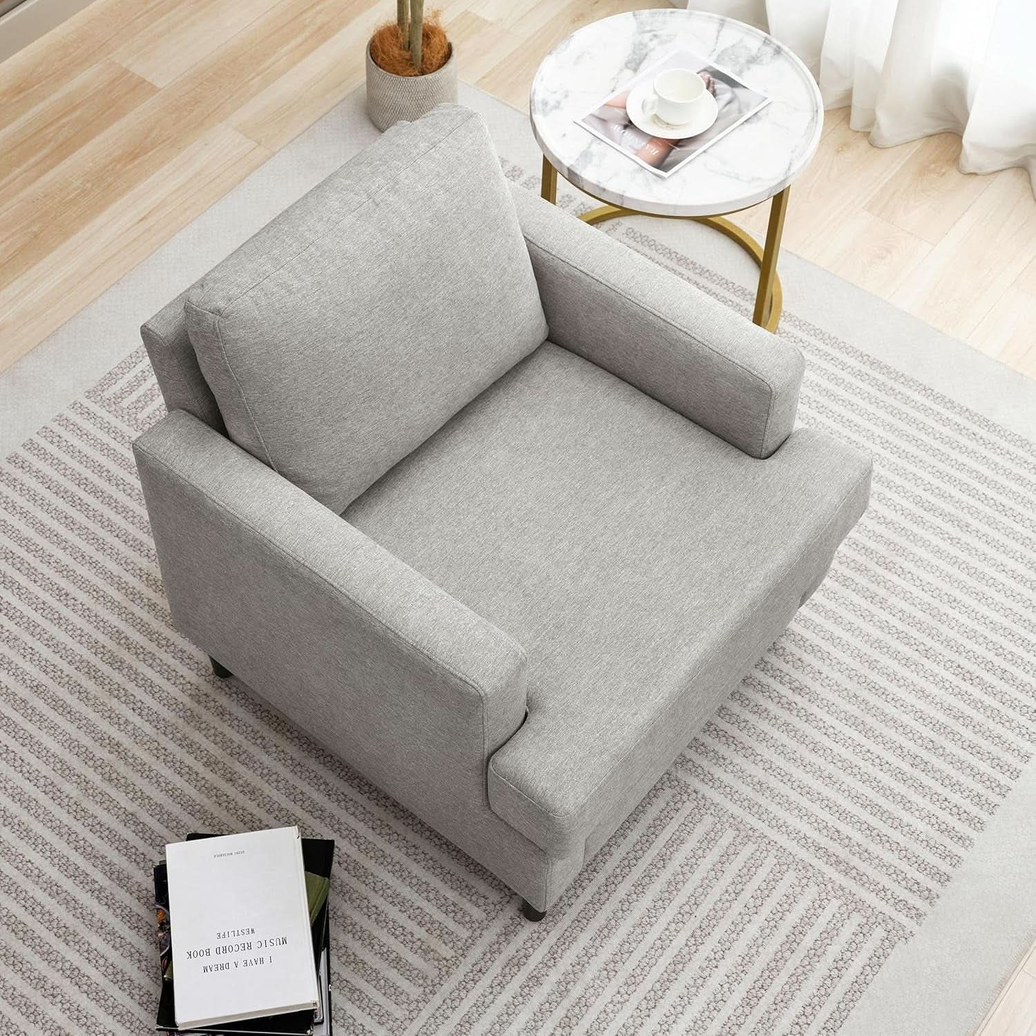 Mid Century Linen Grey Upholstered Accent Armchair from PriceLows™