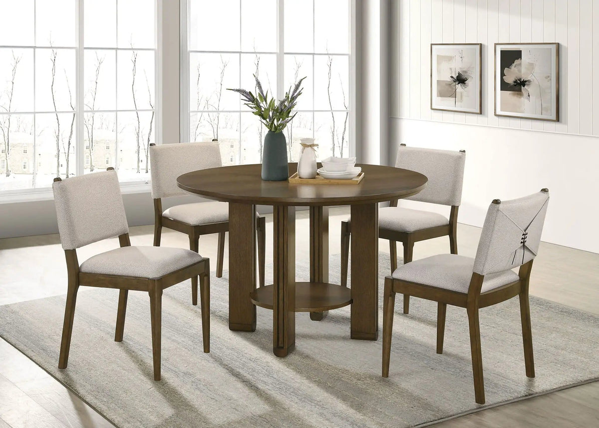 Ottowa 5-piece Round Wood Dining Room Table Set | 5-Piece Set | Rubberwood & Engineered Wood | Brown