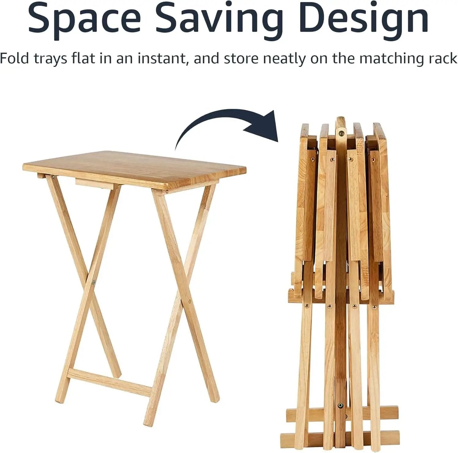 TV Dinner Tray Table Set of 4 With Storage Rack Natural from PriceLows™