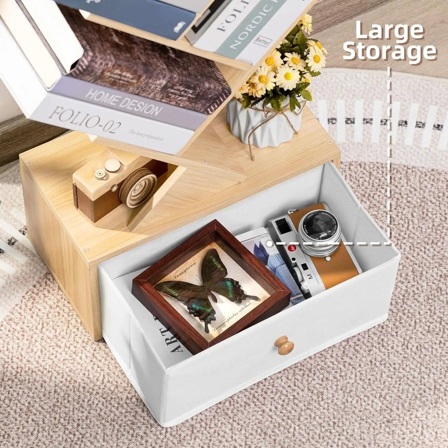 8 Tier Tree Bookshelf With Drawer Natural Wood Bookcase from PriceLows™
