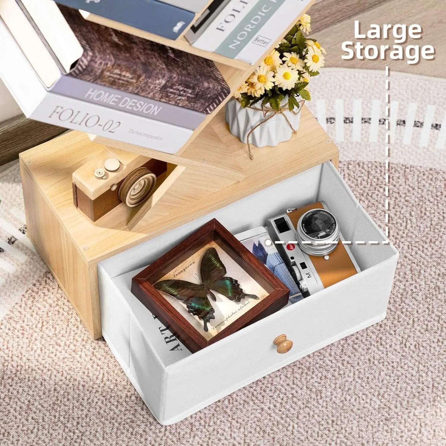 8 Tier Tree Bookshelf With Drawer Natural Wood Bookcase from PriceLows™
