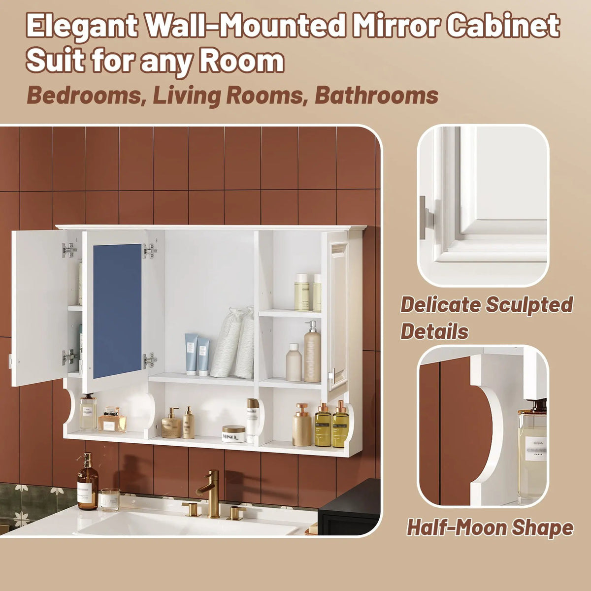 Over-Toilet Mirror Cabinet | Open Shelves | Adjustable Interior | 41 Inch Width
