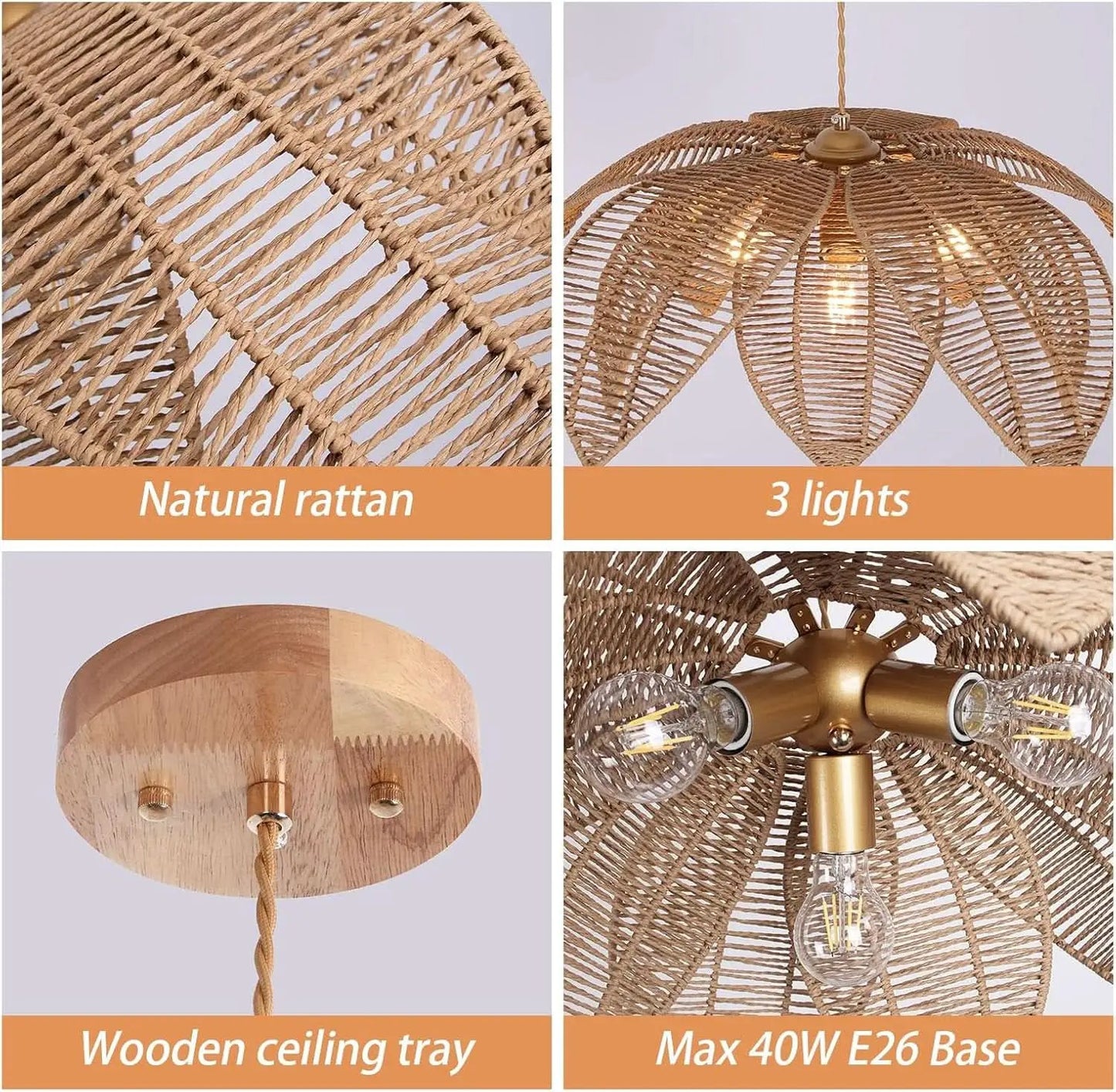 Handwoven Rattan Chandelier 24 Inch Pendant Light Fixture from PriceLows™