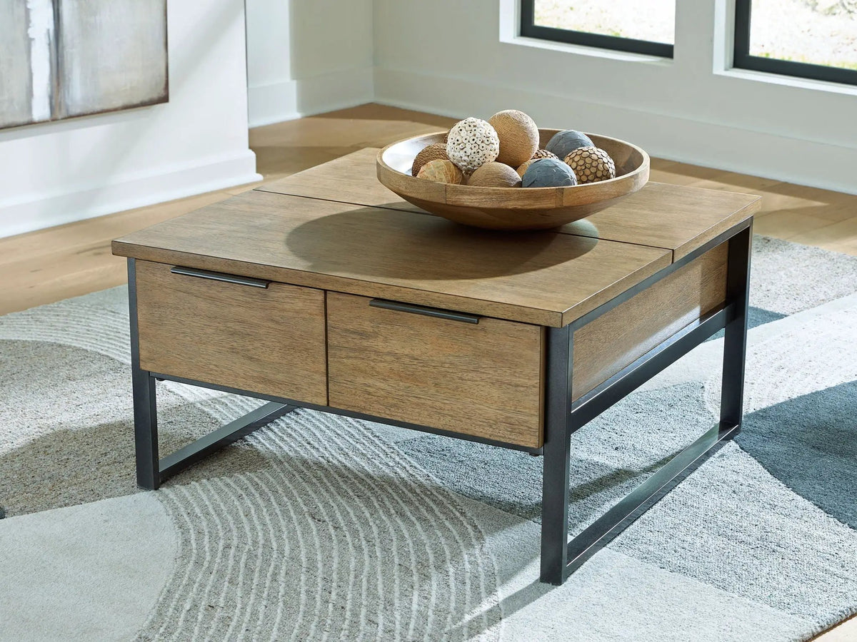 Montia Cocktail Table | Light Wood-Tone Finish | Contrasting Frame | Mixed-Material Look