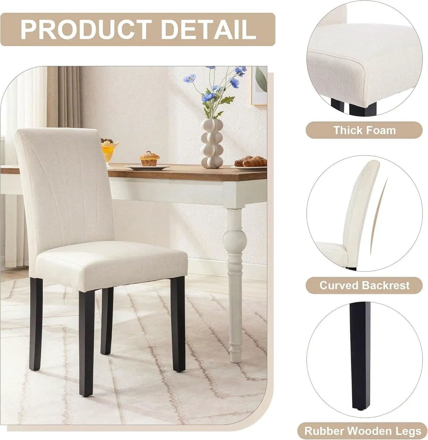 Beige Luxuriously Upholstered Dining Chairs Set Six from PriceLows™