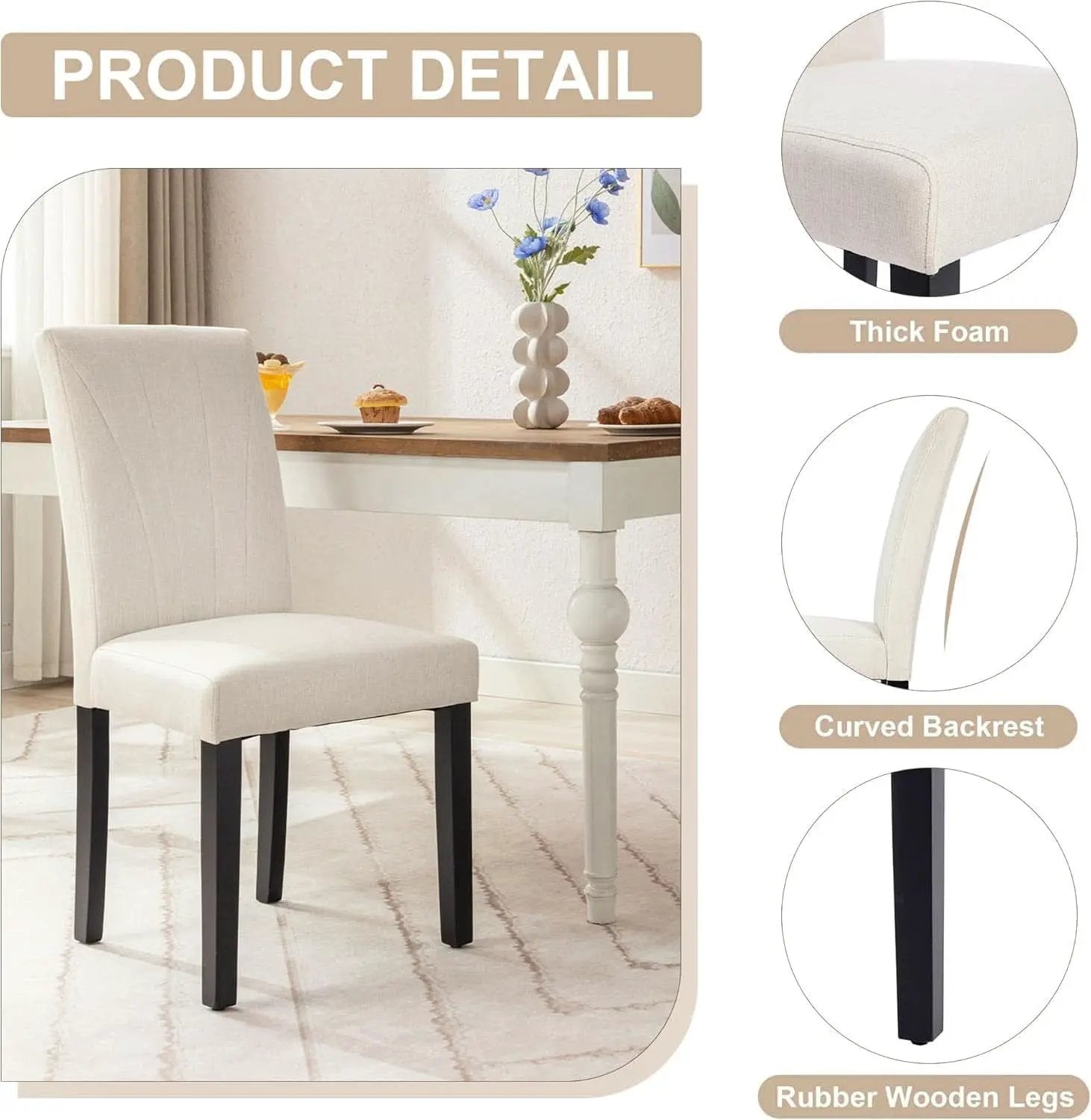 Beige Luxuriously Upholstered Dining Chairs Set Six from PriceLows™