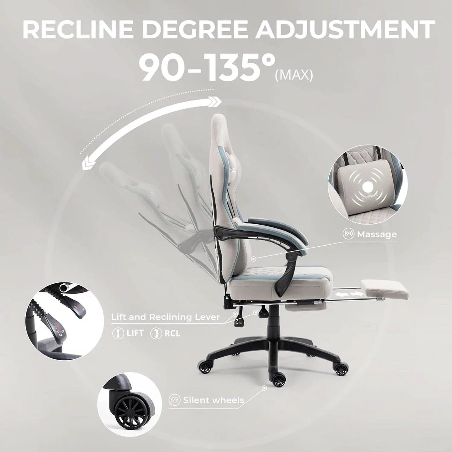 Grey Gaming Chair With Pocket Spring Cushion And Gel Pad from PriceLows™