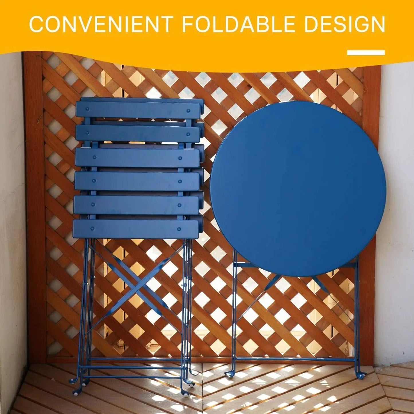 Peacock Blue 3 Piece Folding Bistro Set For Patio Garden from PriceLows™