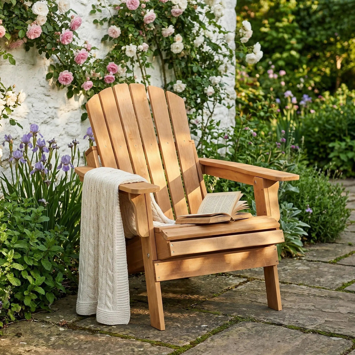 Oversize Folding Adirondack Chair | Premium Hemlock Wood | Pre-Assembled Parts | Patio And Garden