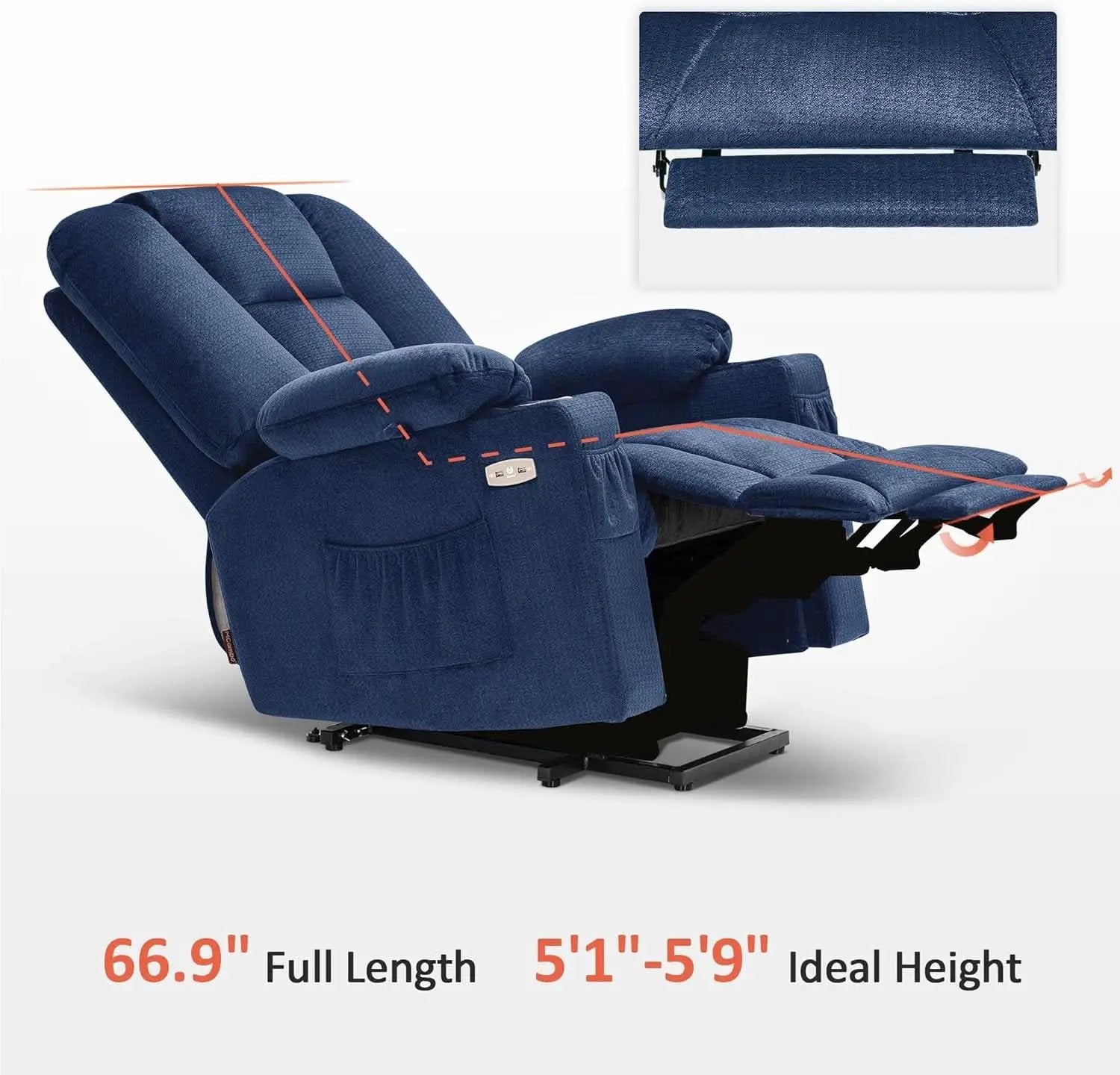 Power Lift Recliner Chair With Massage And Heat Navy Blue from PriceLows™