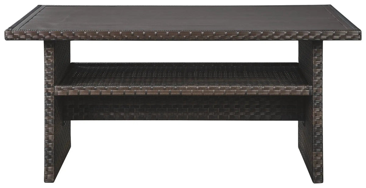 Easy Isle Multi-Use Table | Dark Brown And Beige | All-Weather Resin Wicker | Rust-Free Aluminum Frame