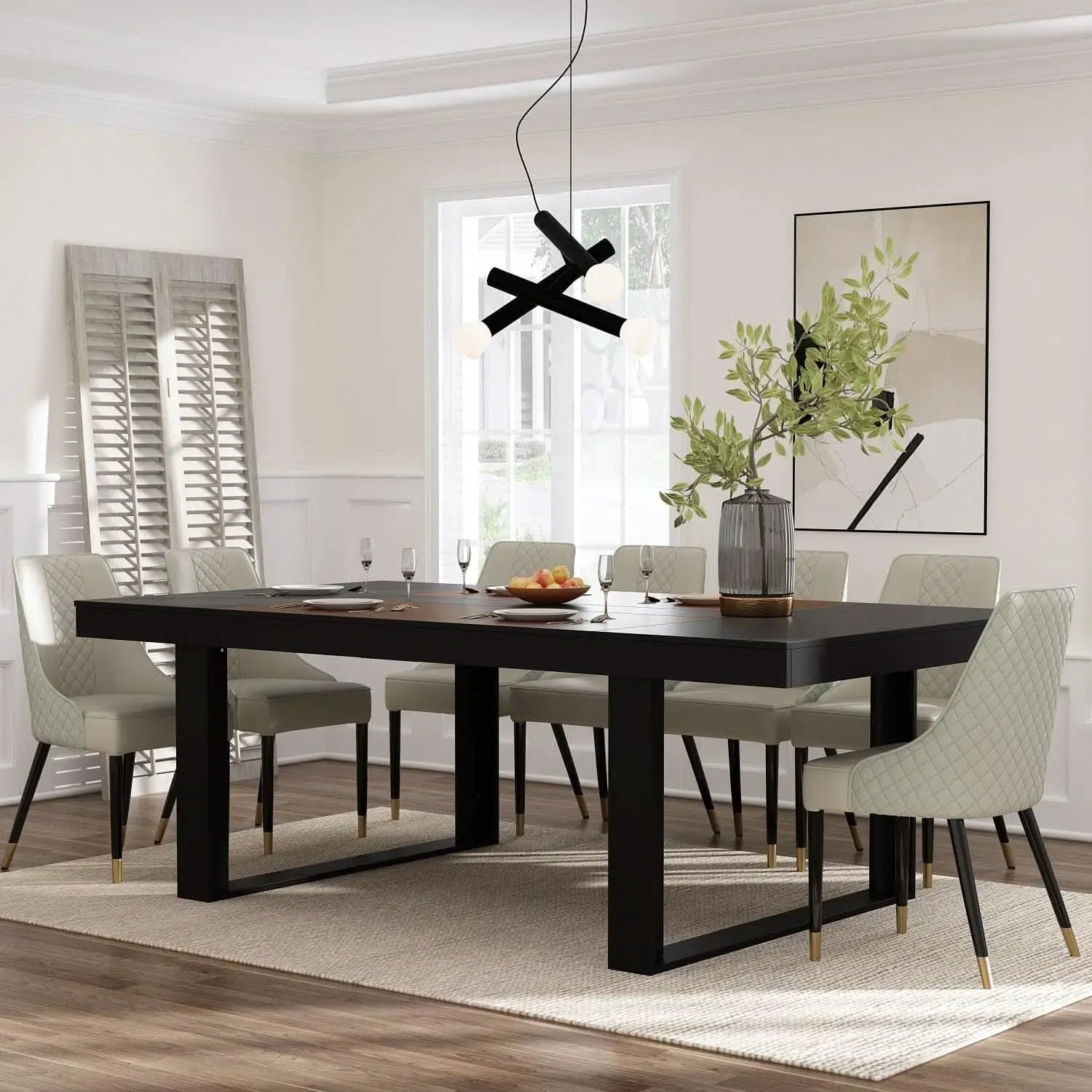 Dining Table 86.6 Inch Rectangular Wood Brown and Black Seats 8 to 10 from PriceLows™