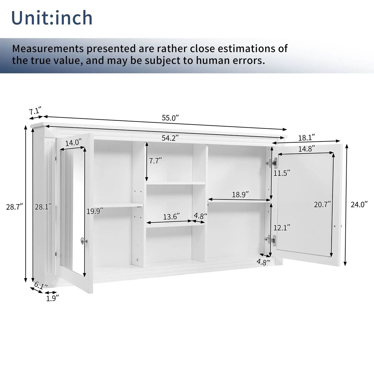 2-In-1 Wall Mirror Cabinet | 55 Inch Width | Soft-Closing Hinges | Dual High-Definition Mirrors