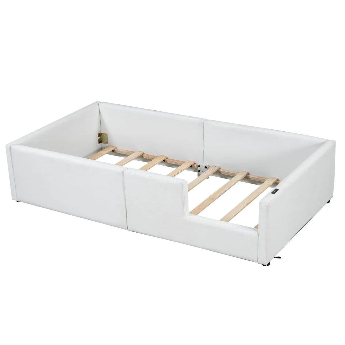 Platform Bed With Guardrail And Charging Station | 2 Pieces | Pine Wood | Bedroom