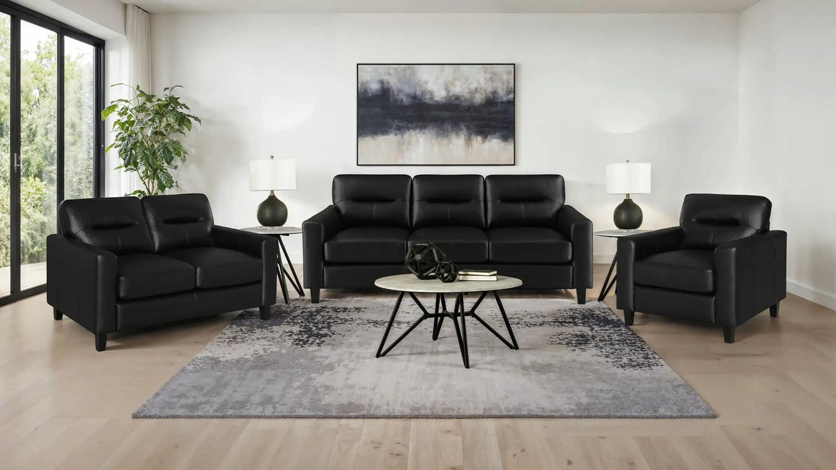 Scotland 3-piece Faux Leather Upholstered Sofa Set | 3-Piece Set | Faux Leather | Black