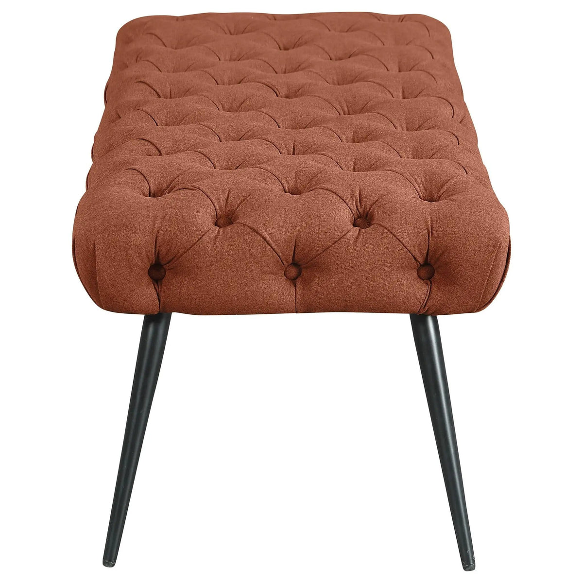 Ella Upholstered Tufted Bench Metal Legs Rust | 47 x 20 x 18 in | Metal | Living Room