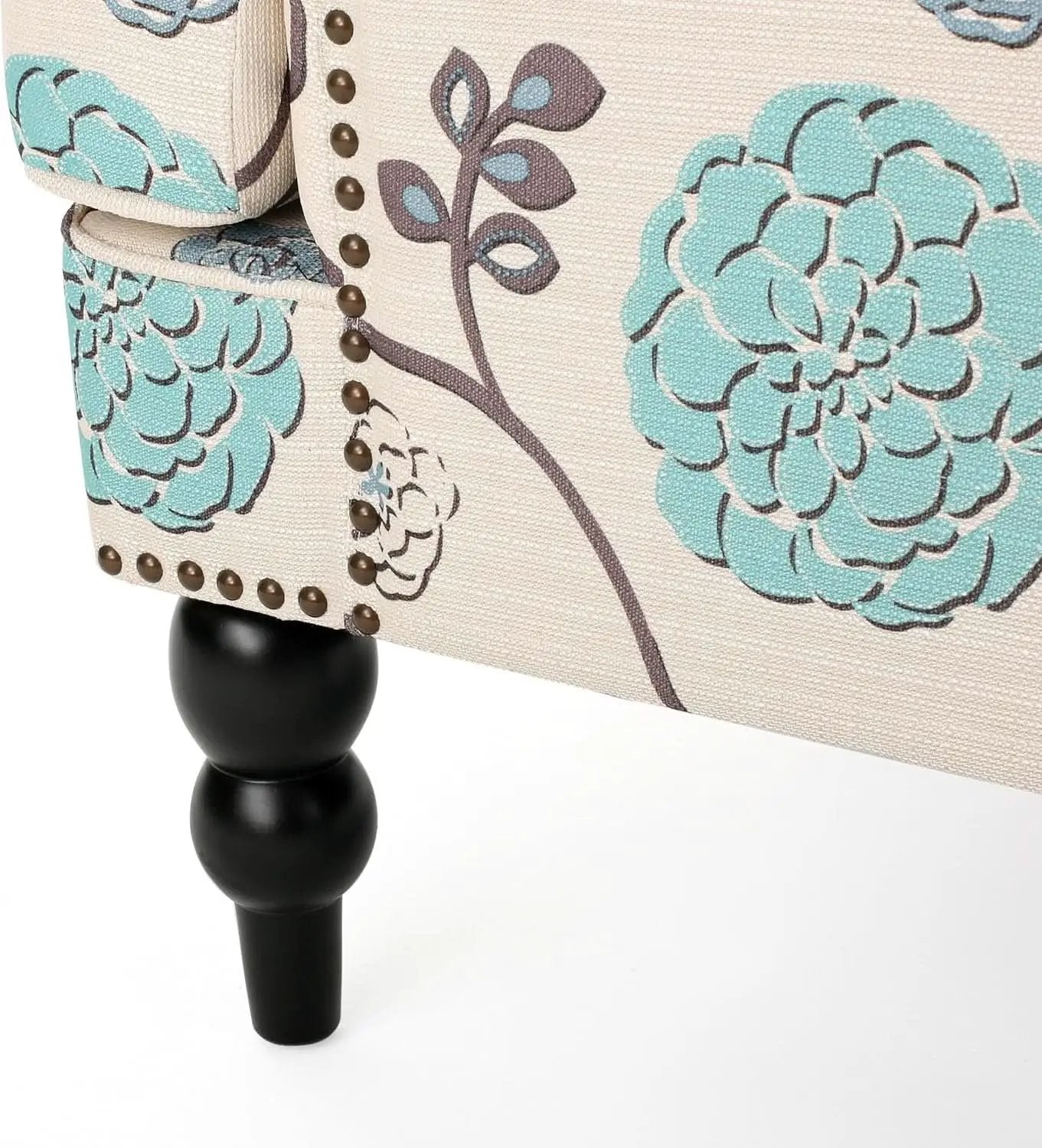Floral Tufted Club Chair In White And Blue Polyester from PriceLows™
