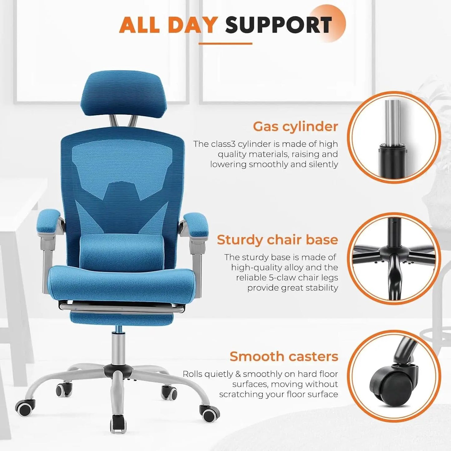 Blue Ergonomic Mesh Office Chair With Lumbar Support from PriceLows™