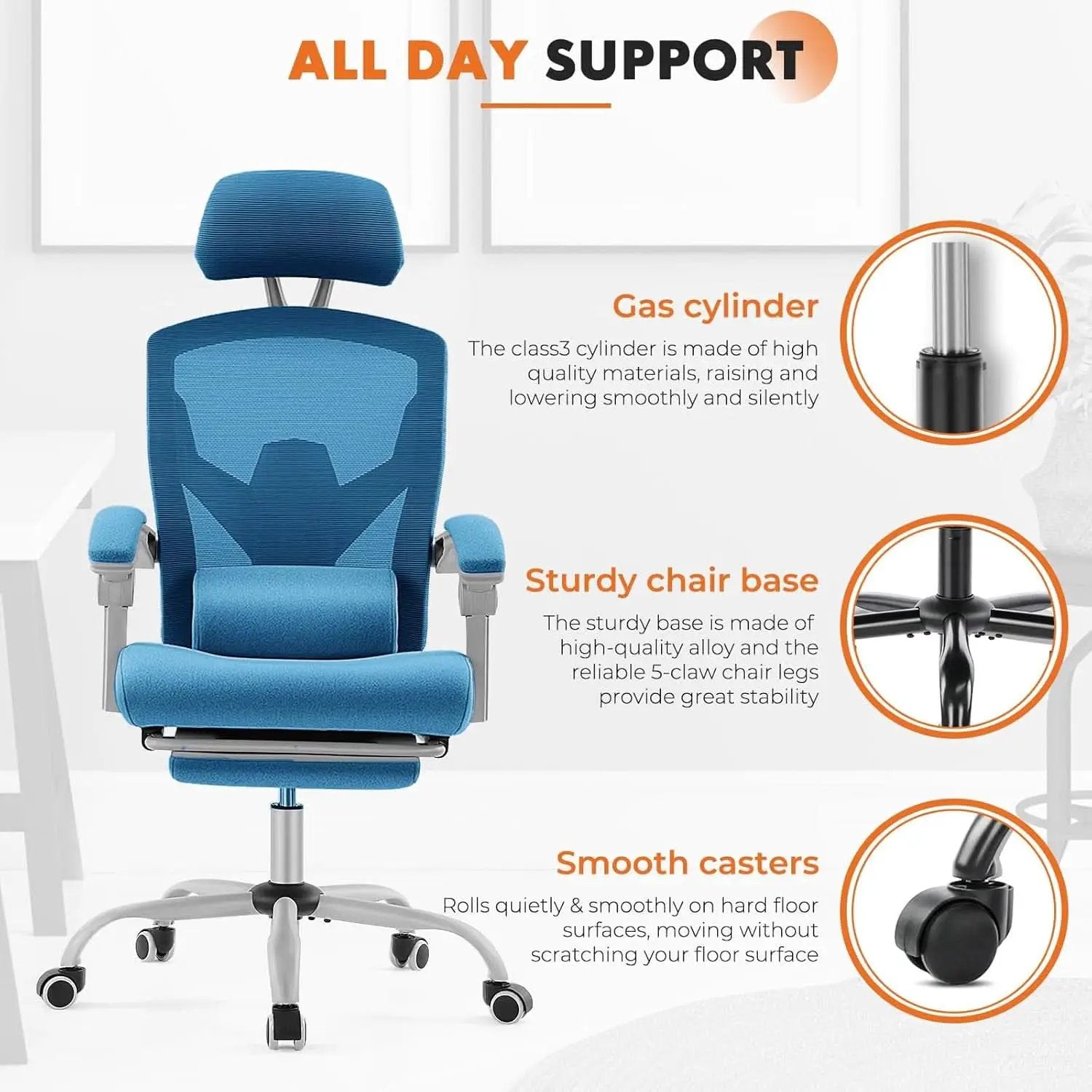 Blue Ergonomic Mesh Office Chair With Lumbar Support from PriceLows™