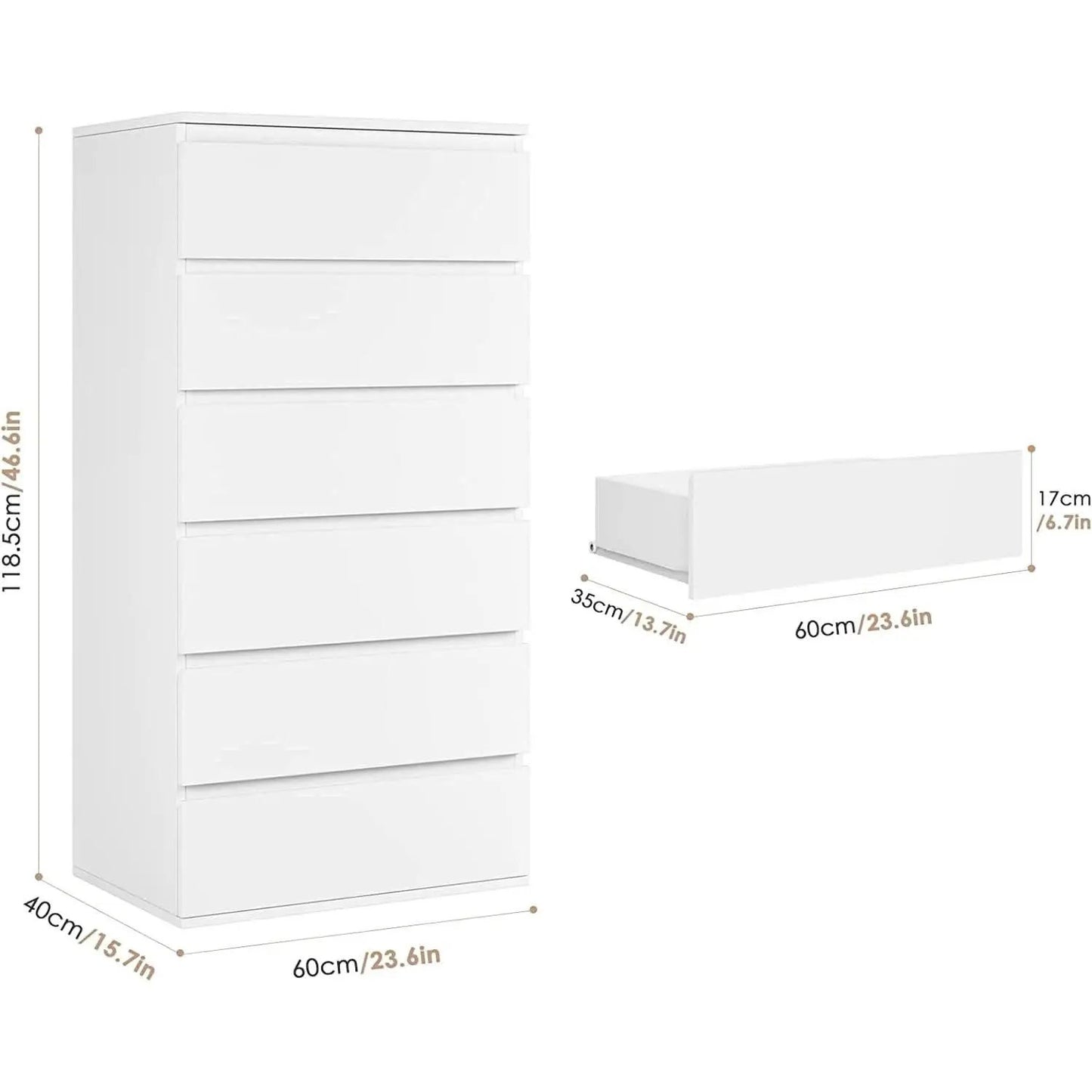 White Wooden 6 Drawer Bedroom Dresser With Sliding Rails from PriceLows™