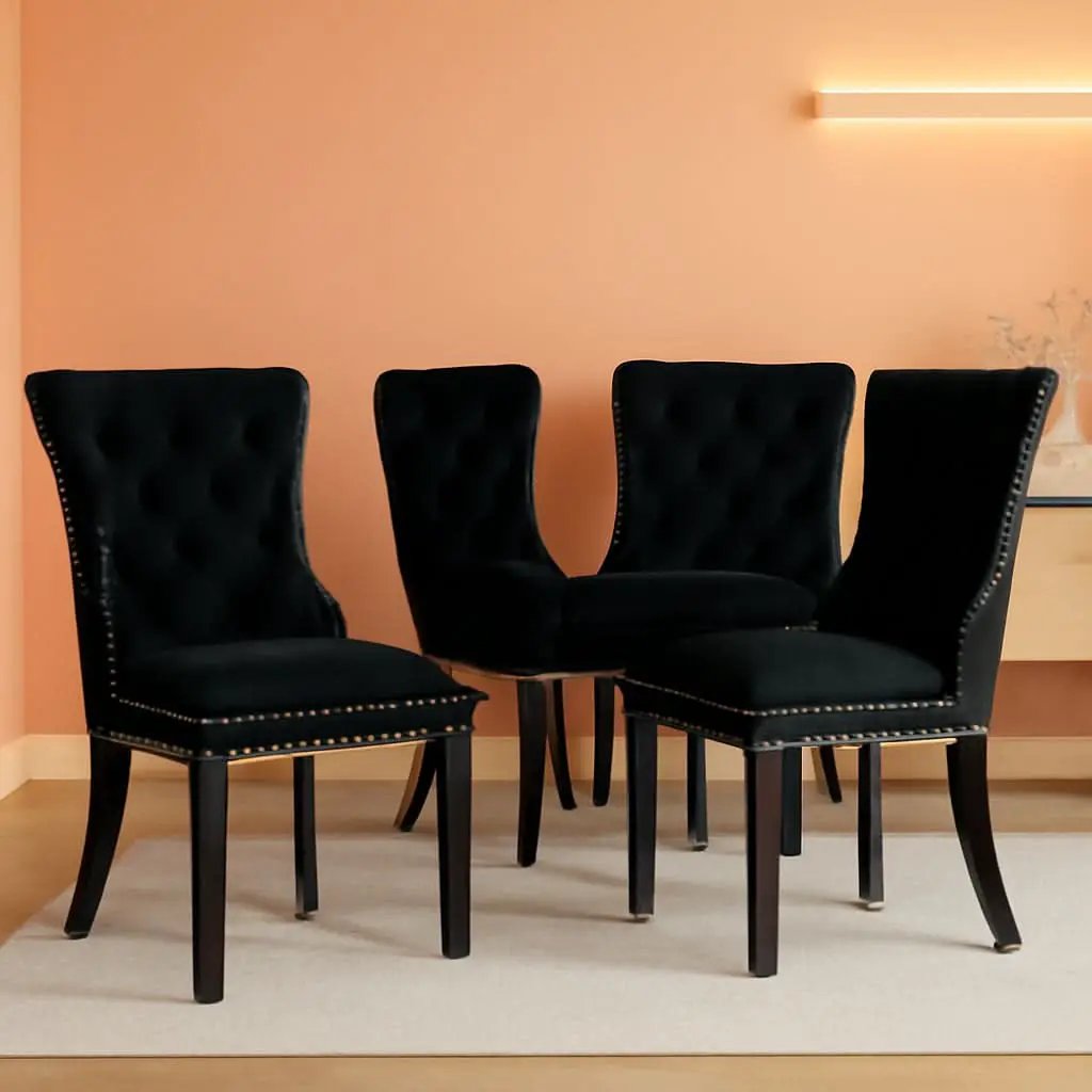 Velvet Dining Chairs Black Tufted Upholstered Set 4 from PriceLows™