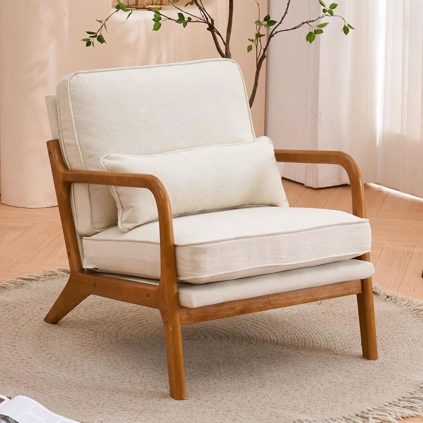 Beige Upholstered Accent Chairs Set Of 2 Mid Century Modern from PriceLows™