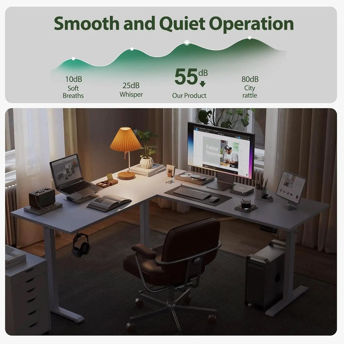 Electric L Shaped Standing Desk 63X55 White Sit Stand from PriceLows™