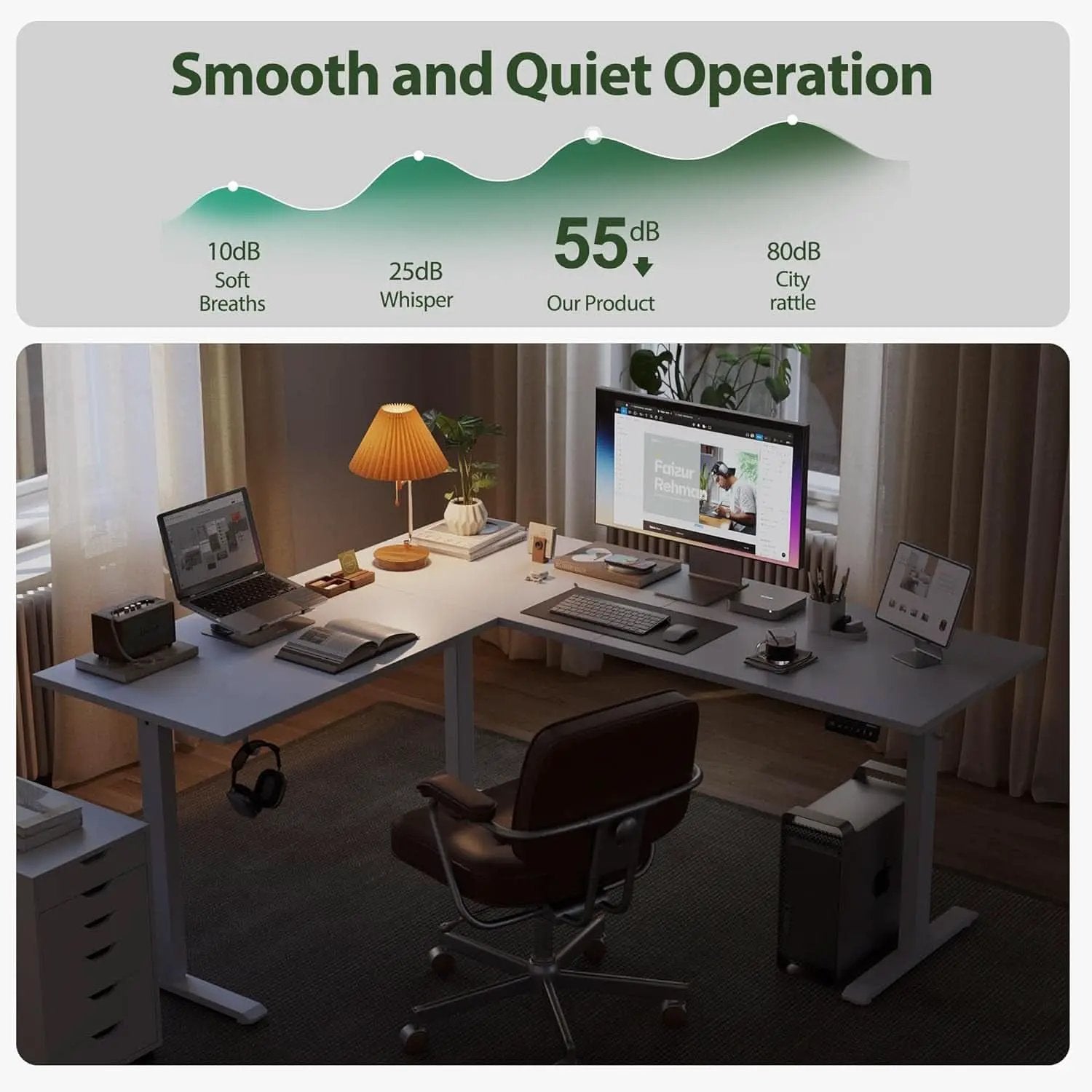 Electric L Shaped Standing Desk 63X55 White Sit Stand from PriceLows™