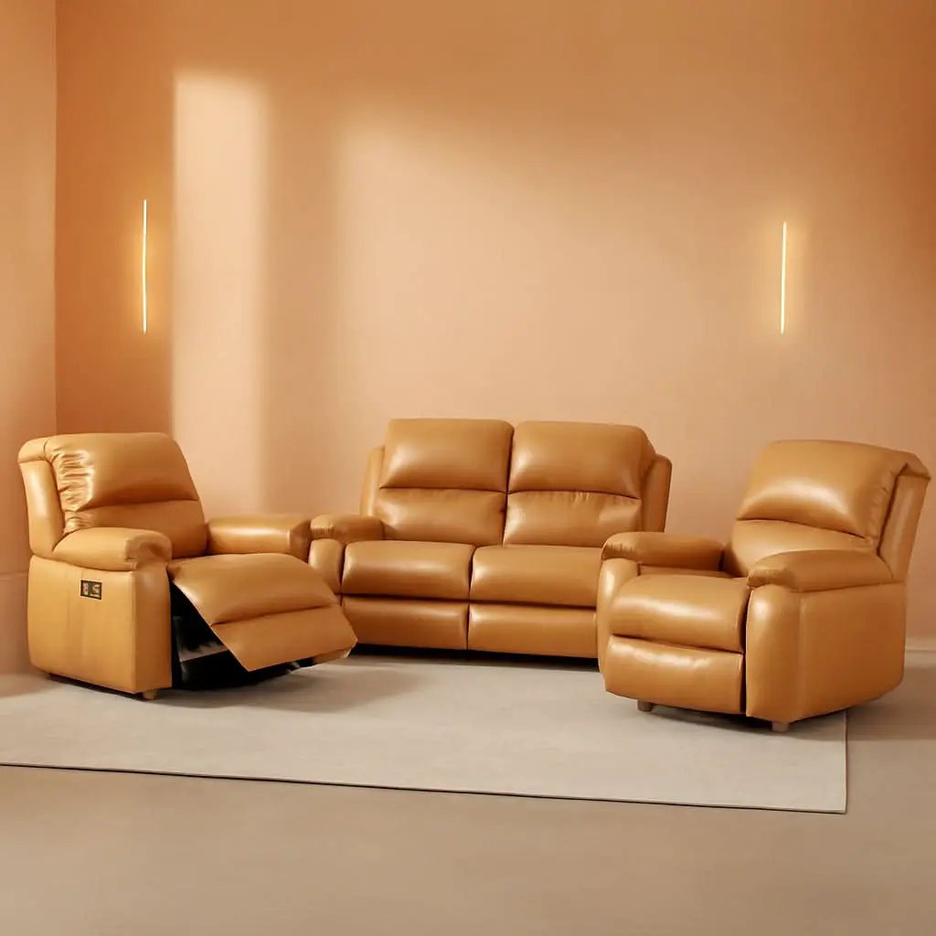 Ginger Leather Recliner Sofa Set 3 Piece With Storage from PriceLows™