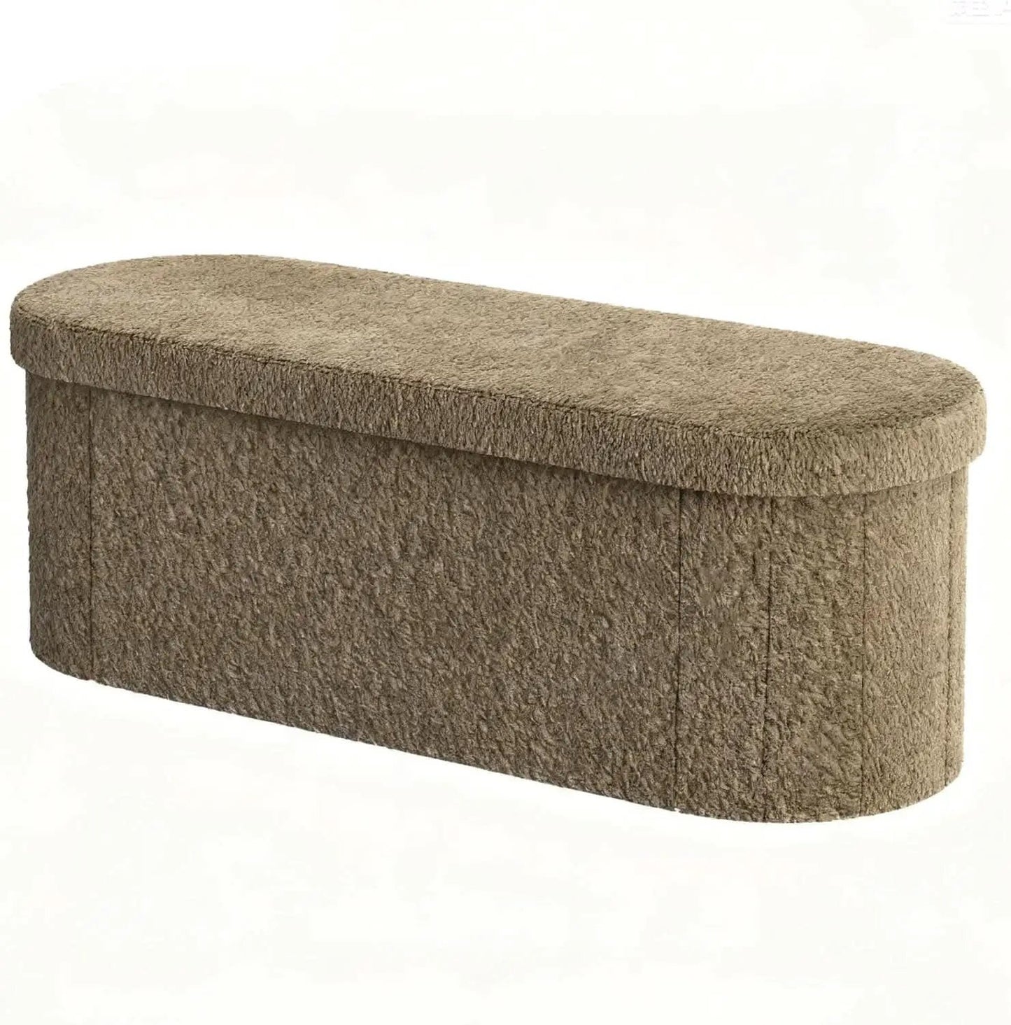 Brown 43 Inch Folding Storage Ottoman Sherpa Fabric from PriceLows™