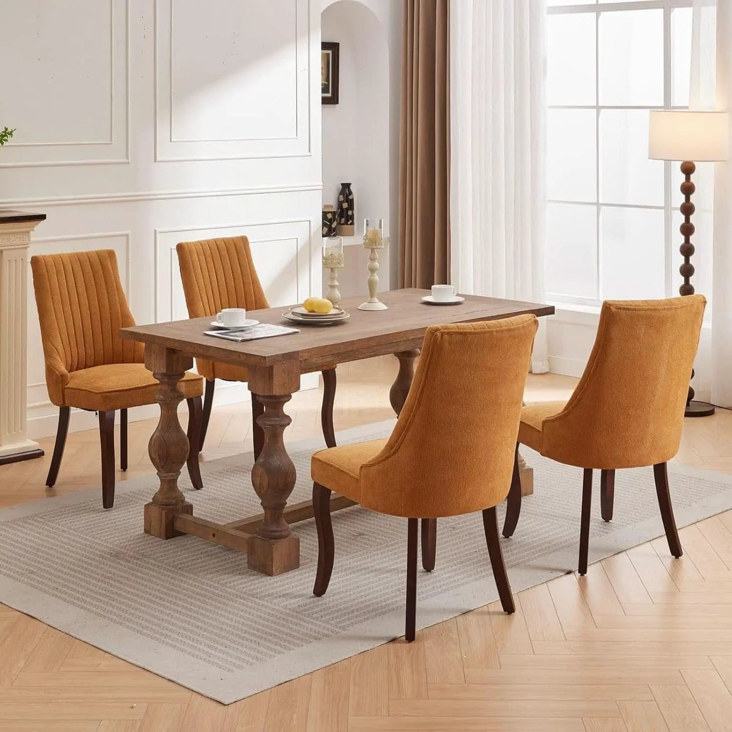 Yellow Linen Dining Chairs Set Of 4 Channel Tufted from PriceLows™