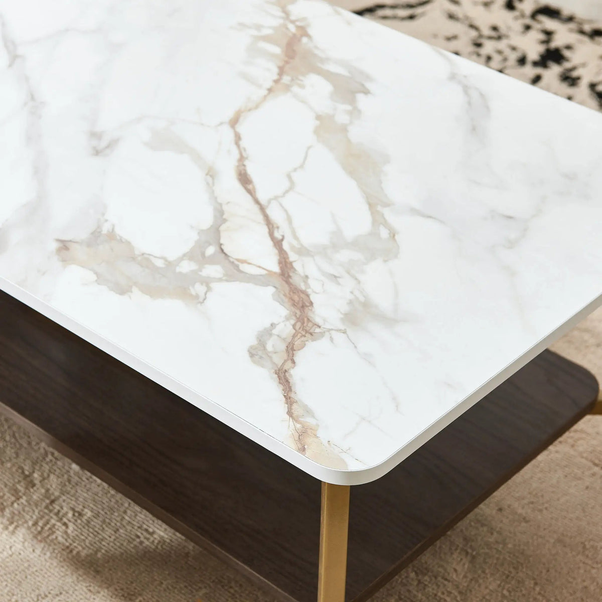 Rectangular Coffee Table | Open Space Design | Golden Metal Frame | MDF Board
