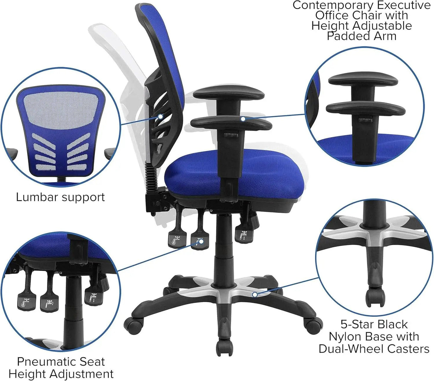 Ergonomic Mesh Office Chair Blue With Adjustable Lumbar from PriceLows™
