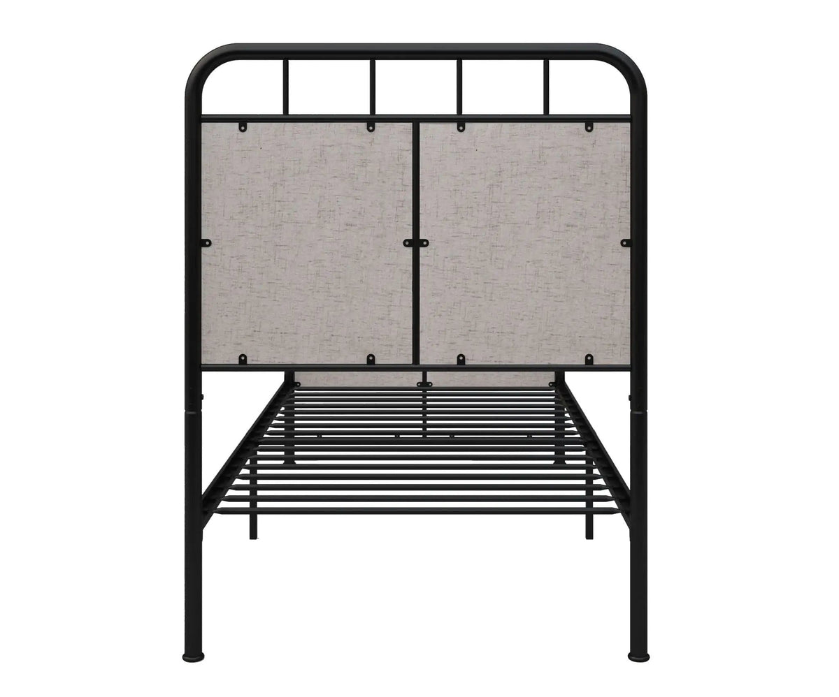 Twin Size Linen Upholstered Platform Metal Bed Frame With Fabric Headboard And | 77.5 x 41.25 x 53.75 in | Linen & Fabric | Brown