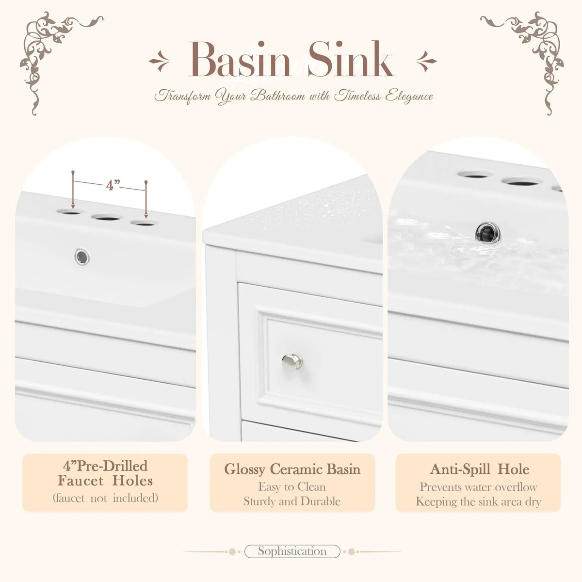 Bathroom Vanity With Medicine Cabinet | 4 Extension Drawers | Adjustable Shelf Mirror | Solid Wood Frame