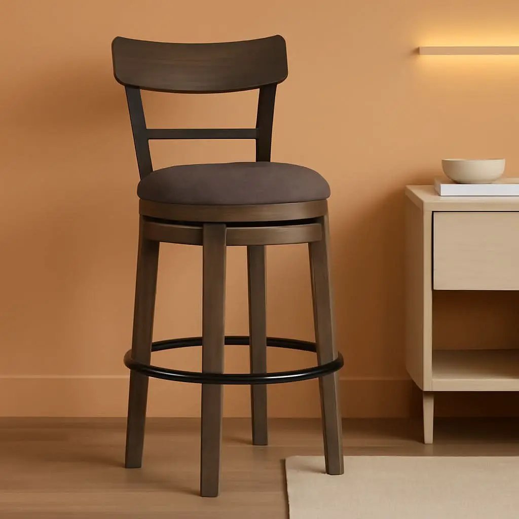 30 Inch Gray Upholstered Swivel Farmhouse Bar Stool from PriceLows™