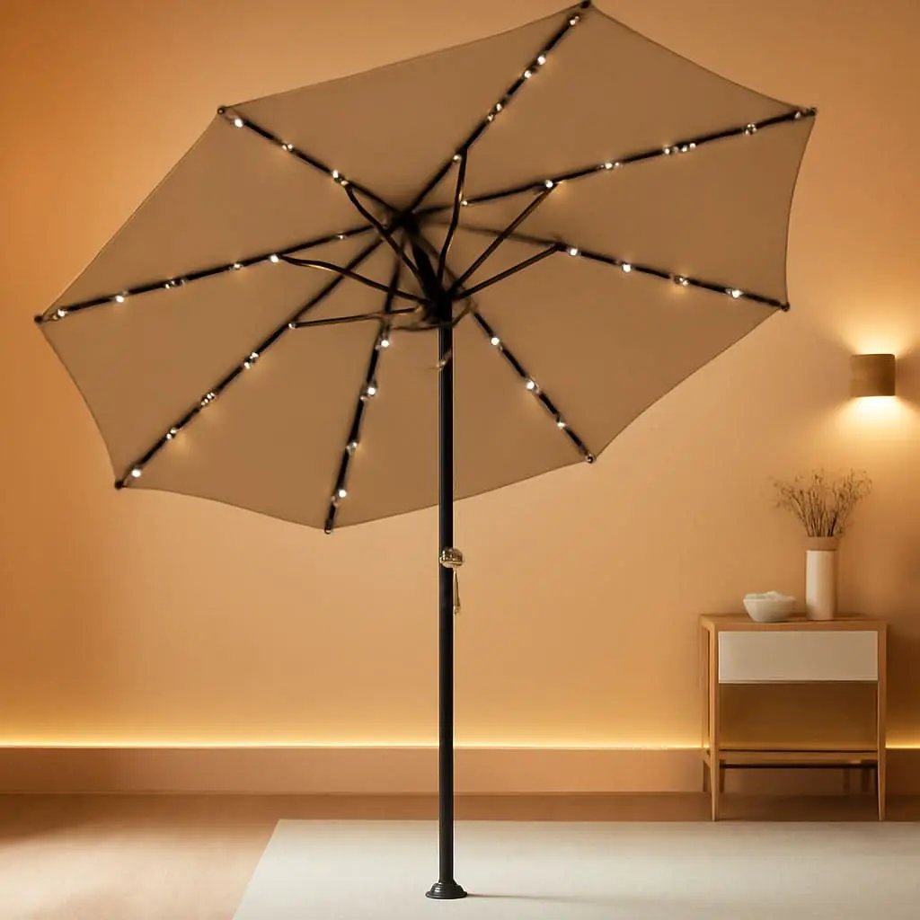 10 Ft Solar LED Patio Umbrella With Tilt Adjustment And UV Resistant Fabric All Weather Use from PriceLows™