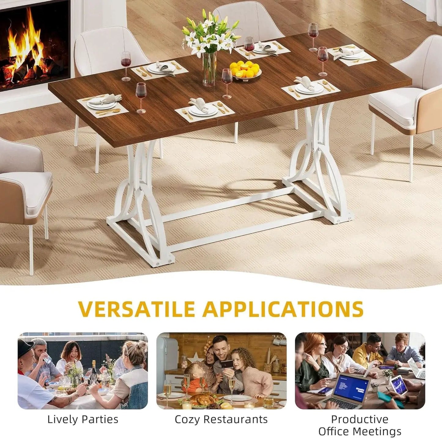 Walnut Rectangular Dining Table With Thick Top Seats 6 8 from PriceLows™