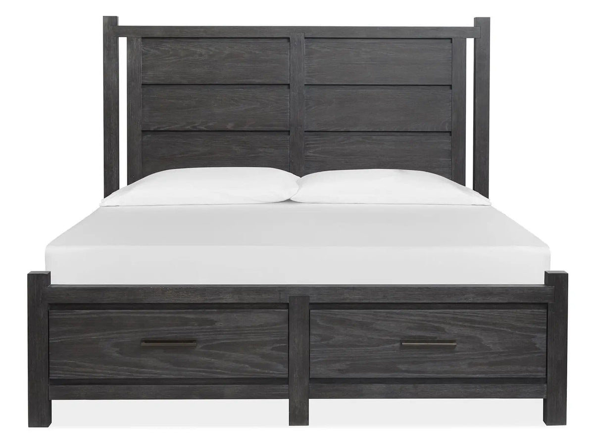 Plum Creek Panel Storage Bed | 6 Pieces | Oak Veneer & Fabric | Bedroom