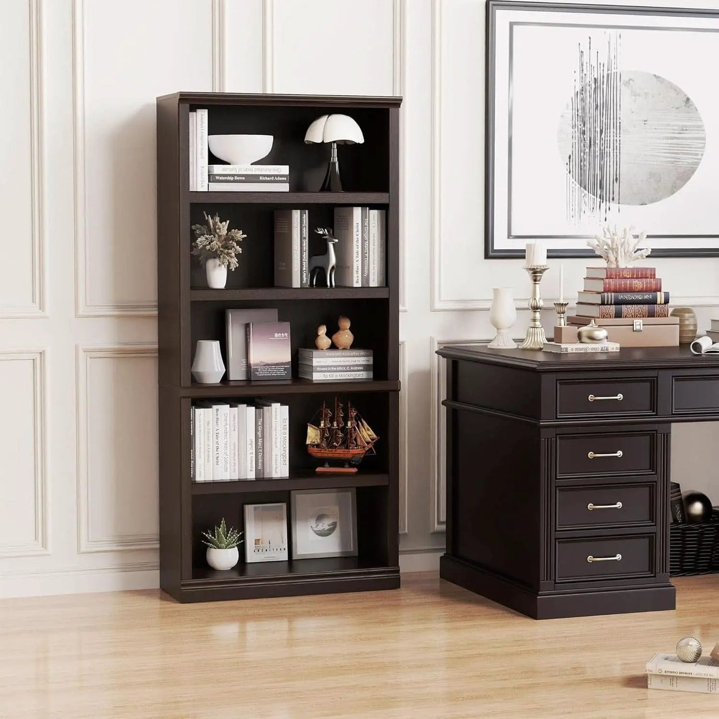 Bevfint 70 Inch Dark Cherry 5 Tier Floor Standing Bookcase from PriceLows™