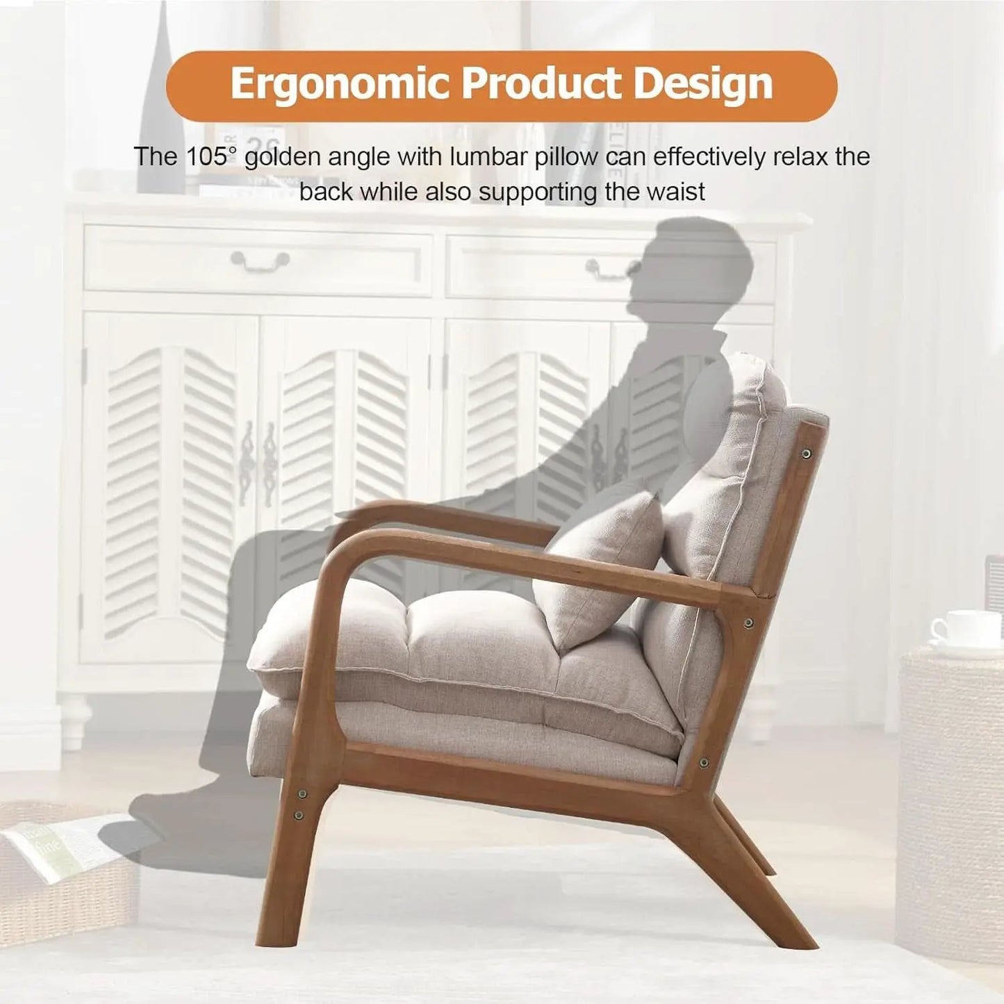 Beige Mid Century Modern Upholstered Accent Armchair from PriceLows™