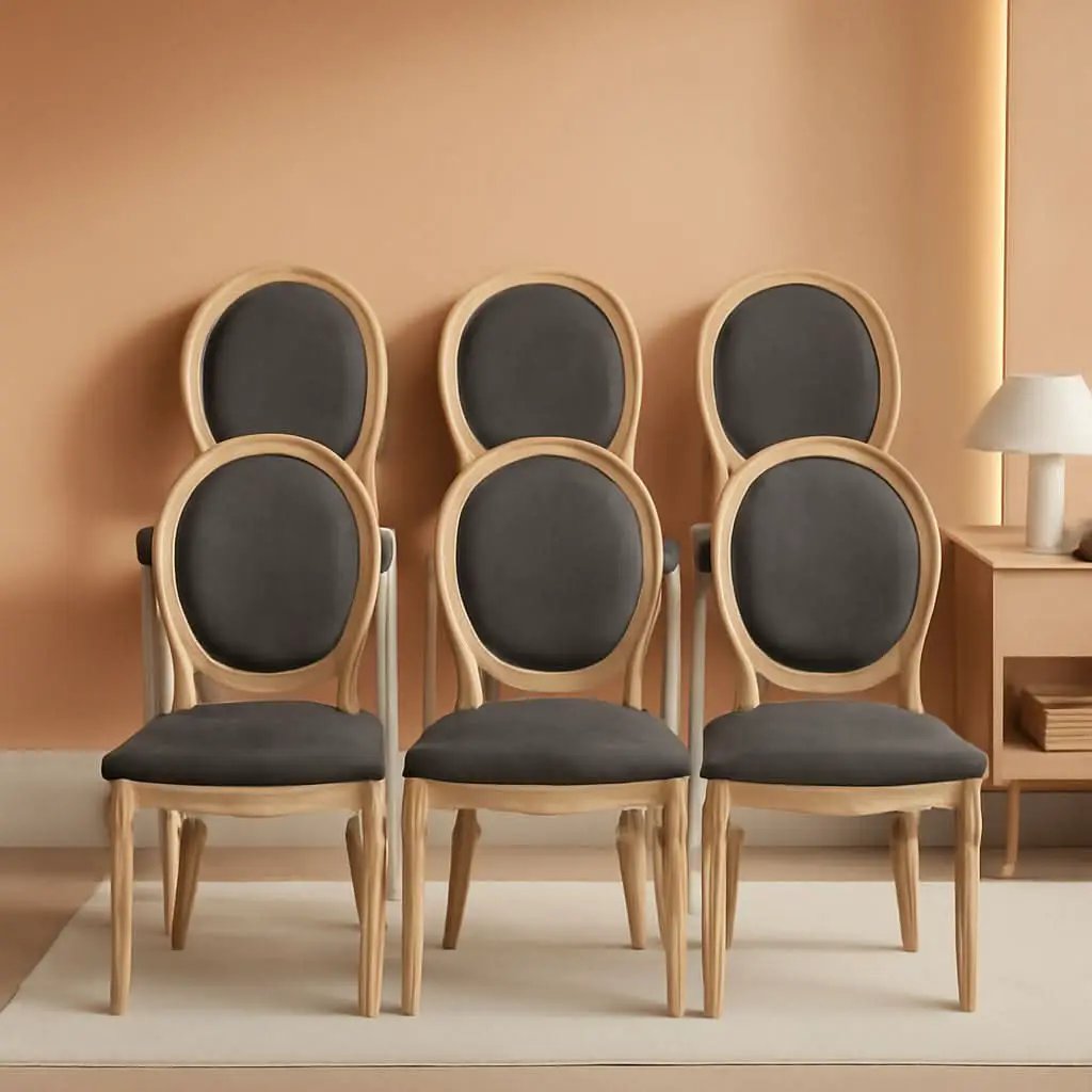 Upholstered Dining Chairs Set Of 6 Grey Fabric Oval Back from PriceLows™