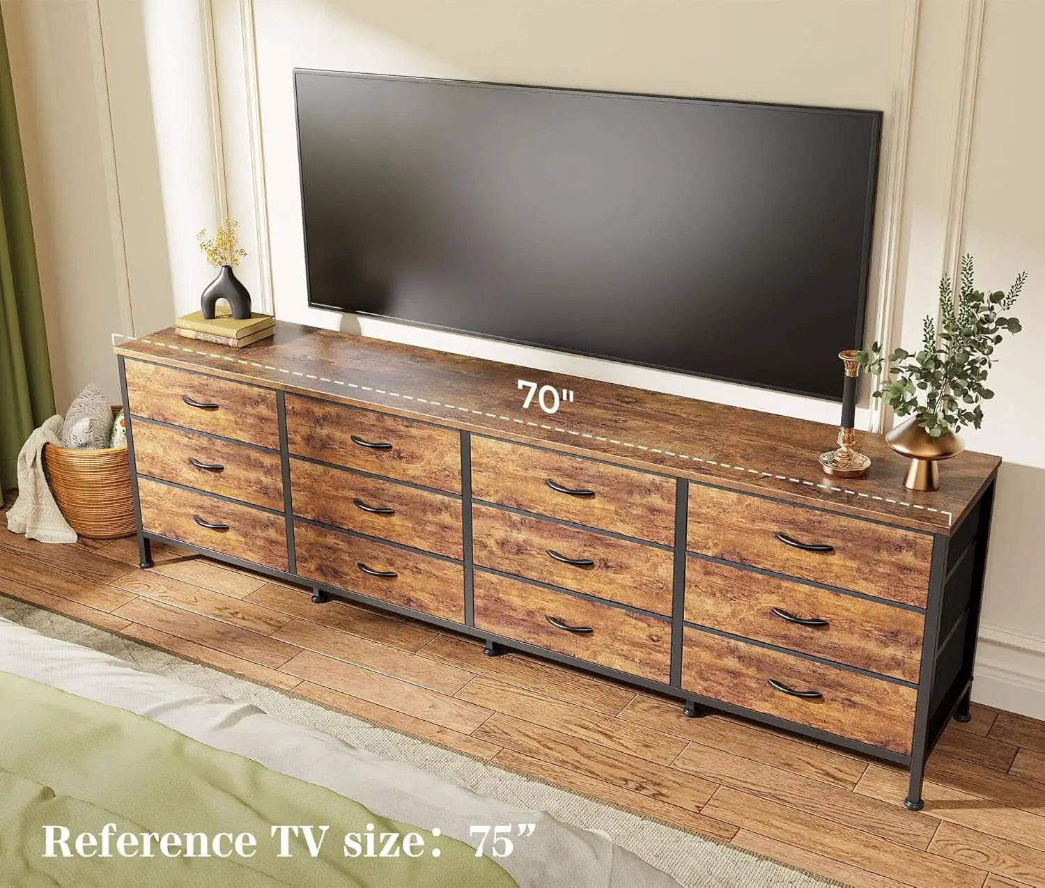 70 Inch Rustic Brown Dresser Entertainment Center TV Stand from PriceLows™
