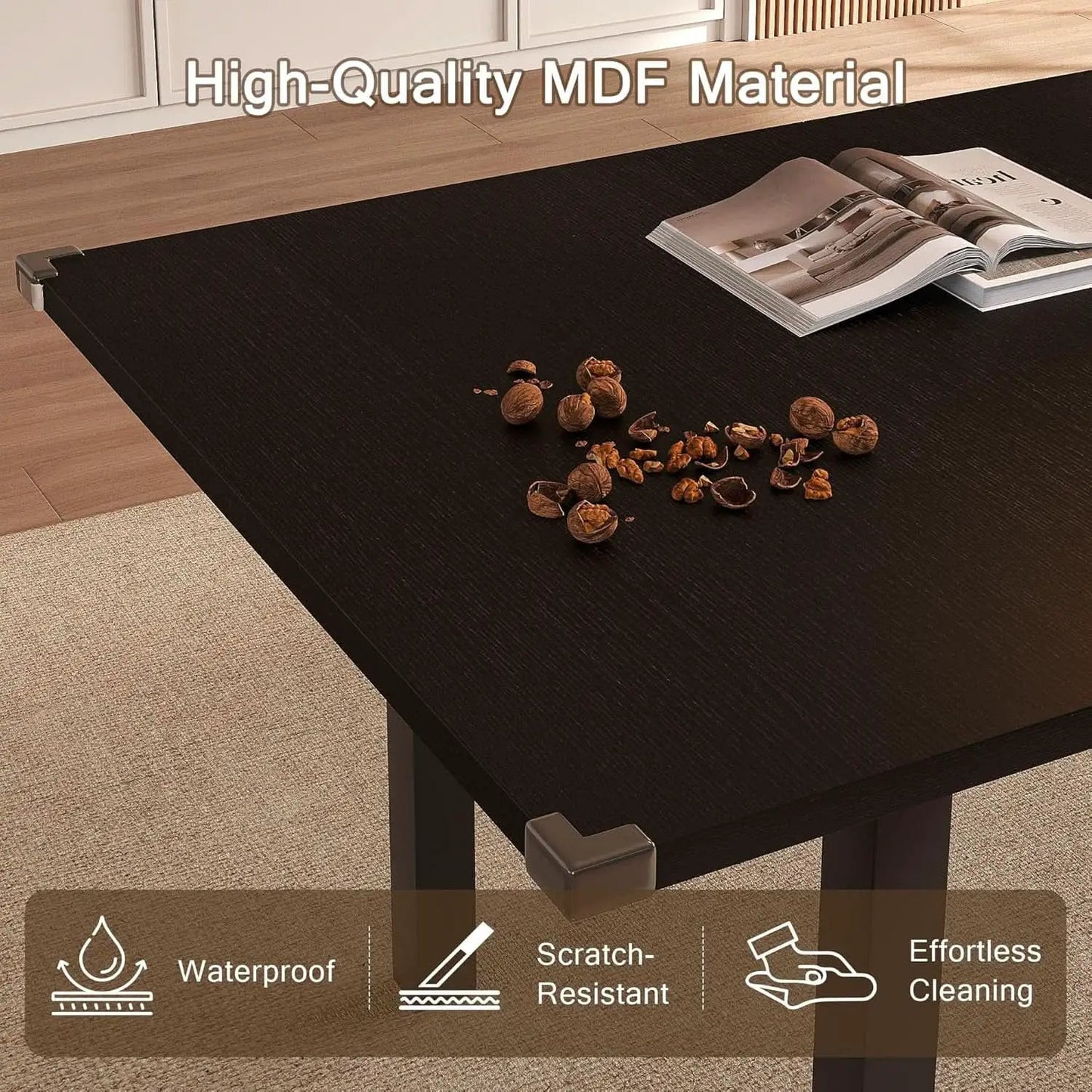 Black Extendable Dining Table 63 Inch For 4 To 6 Guests from PriceLows™