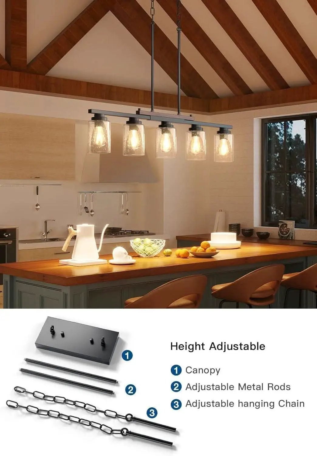 Five Lights Farmhouse Dining Room Chandelier Black Metal from PriceLows™