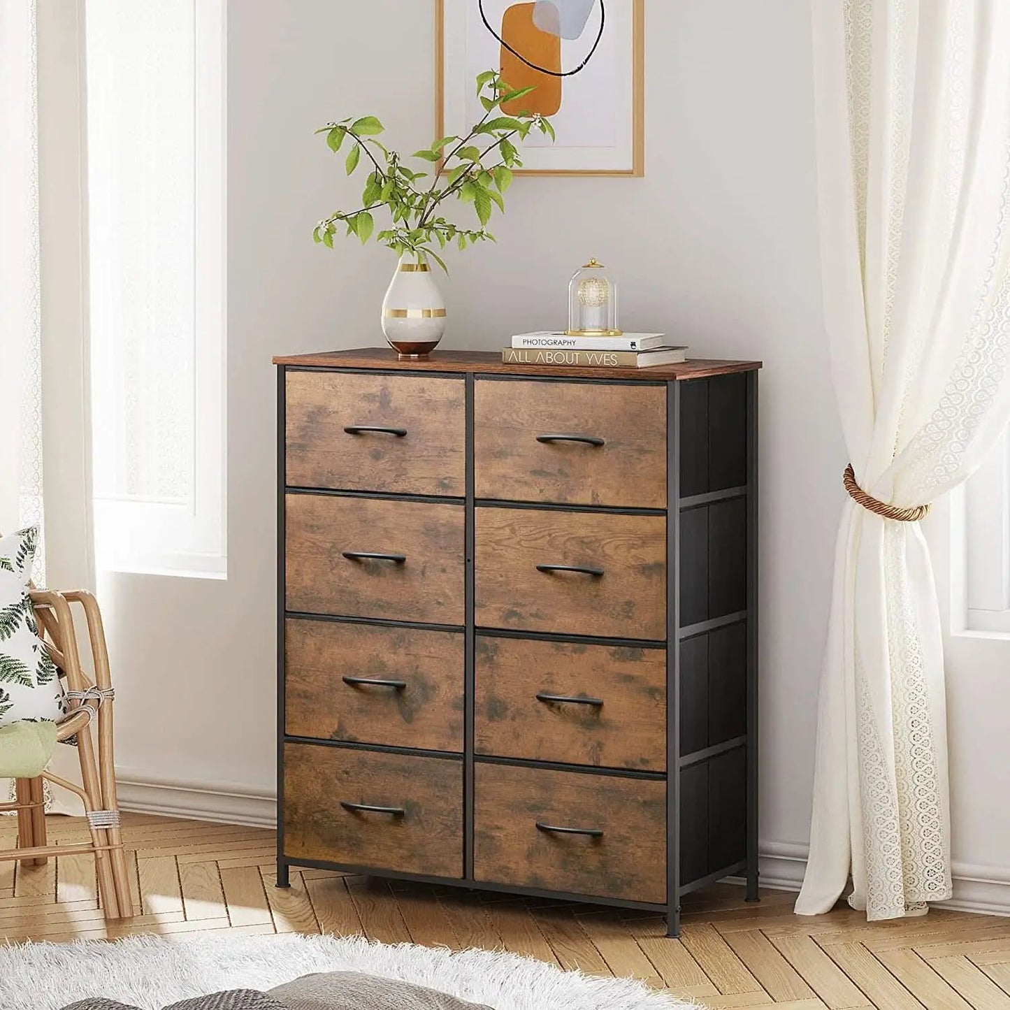 8 Drawer Fabric Storage Tower Rustic Brown For Bedroom from PriceLows™