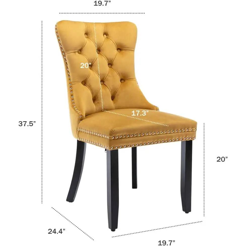 Gold Velvet Tufted Dining Chairs With Ring Pull Trim from PriceLows™