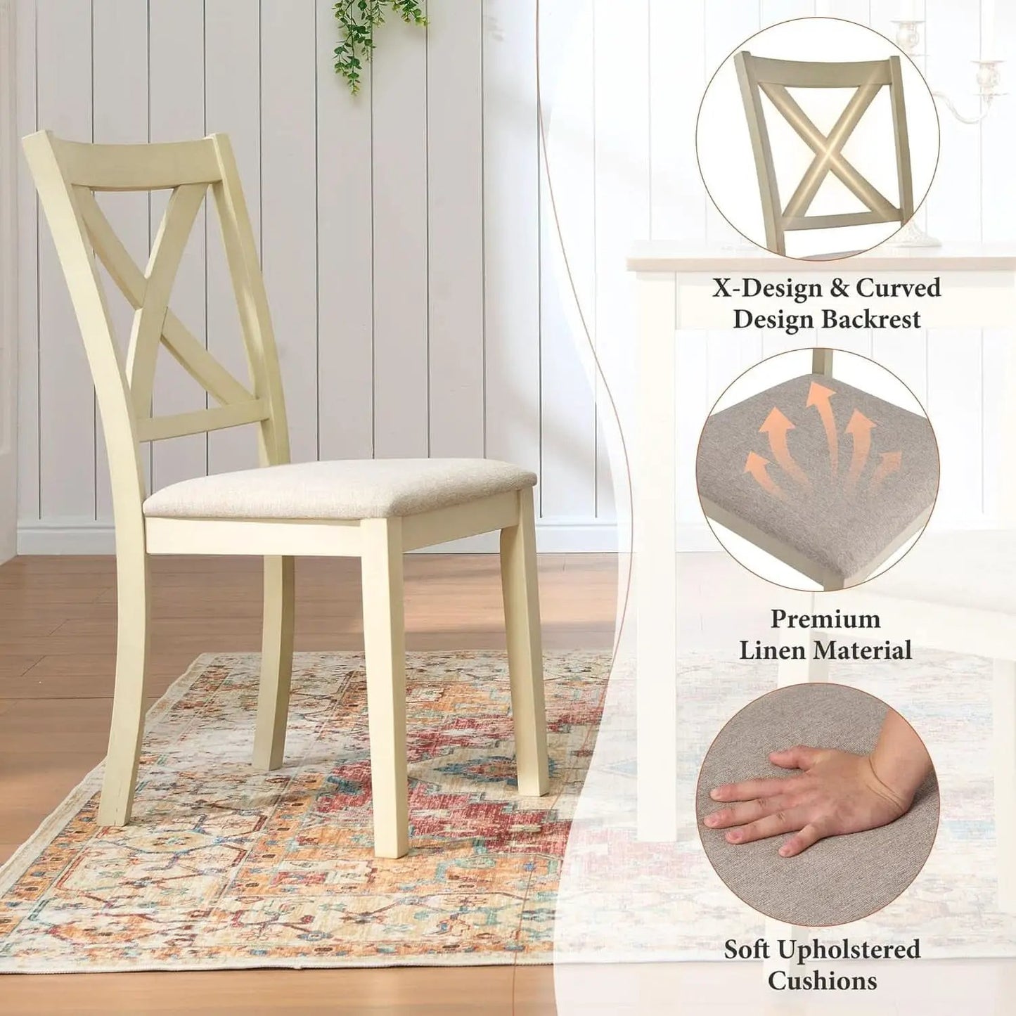 Farmhouse Handcrafted SolidWood Dining Table Set Cream from PriceLows™