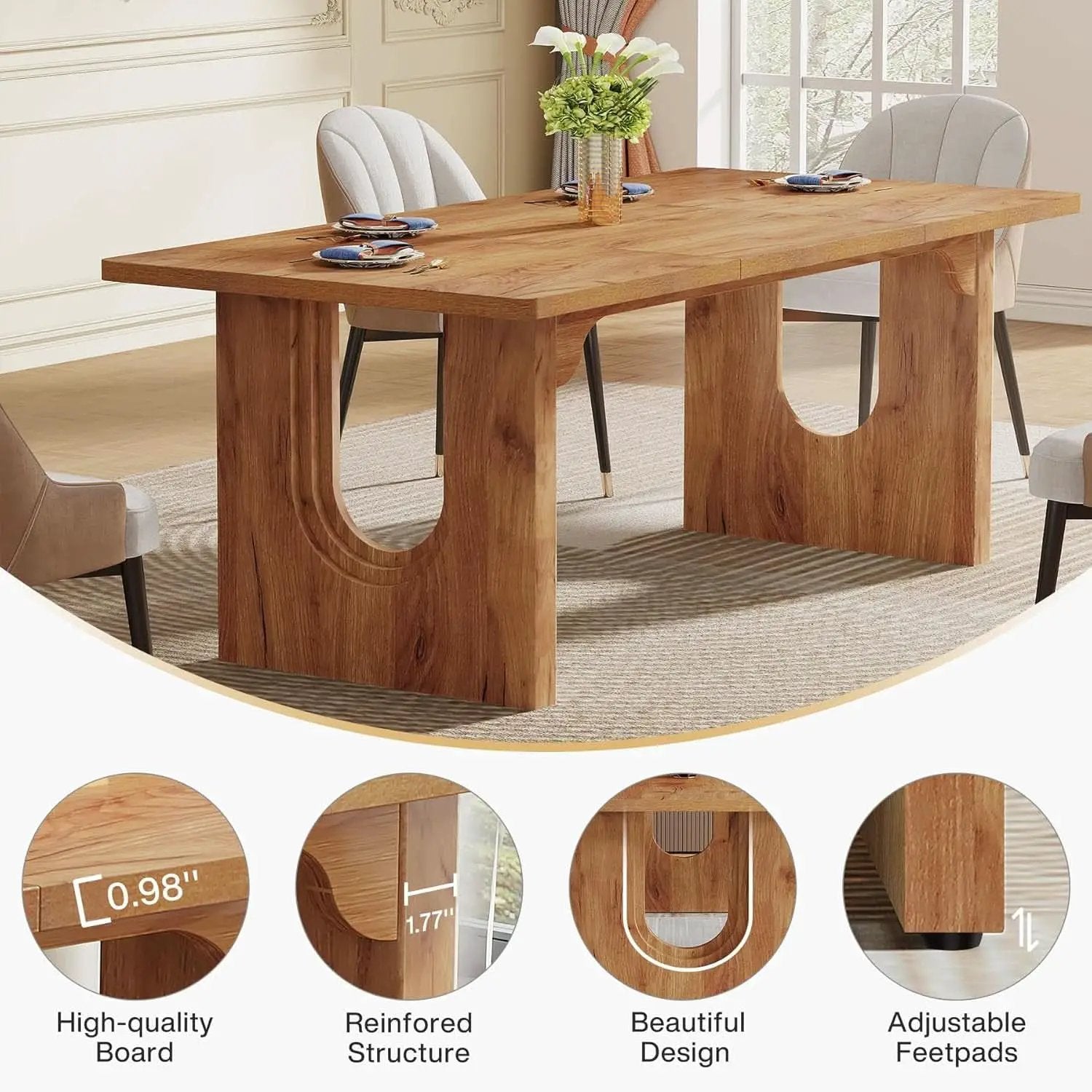 Dining Table 71 Inch Rustic Brown With Wood Pedestal from PriceLows™